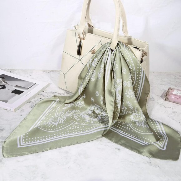 Women's Brown,khaki,light Green 3 Pcs 27.5 Inches Satin Head Scarf Silk Bandana - Picture 7 of 7